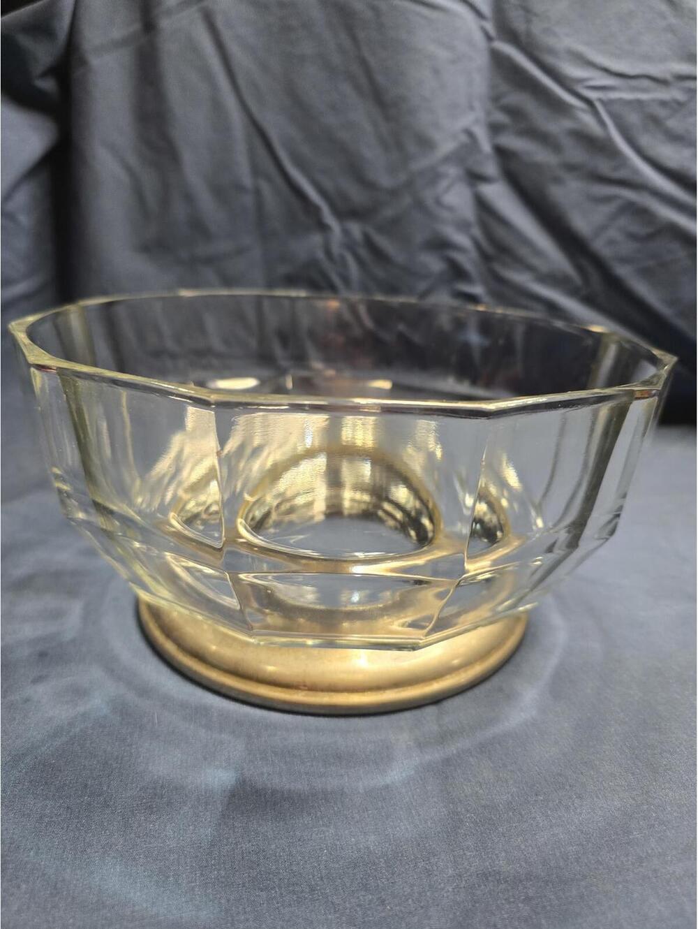 Vintage Decagon Crystal Godinger Bowl Silver Plate Base Geometric